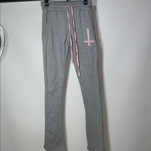 Gray Joggers with Pink Accents